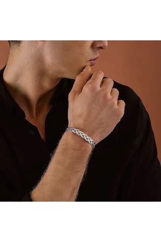 925 Ayar Gümüş Örgü Model Unısex Kelepçe Bileklik Gümüş