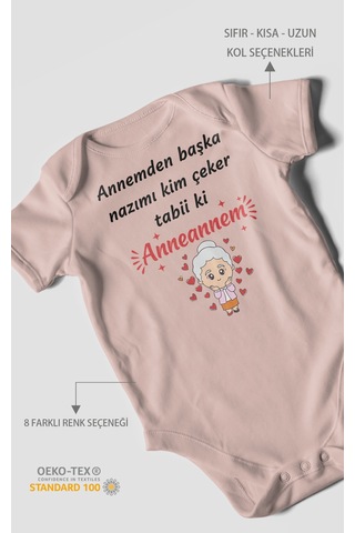 Annemden Başka Nazımı Kim Çeker Tabiki Annanem V2 Baskılı Bebek Zıbını Çıtçıtlı Body Kısa Kol Pastel Pembe