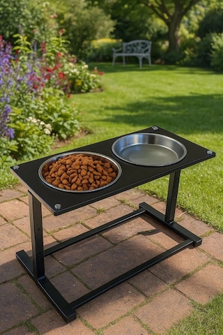 Reyo Ok-ay Store Aybisev 4 Xl Boy Büyük Irk Köpekler İçin Yükseltilebilir Metal Mama Su Kabı Standı Siyah