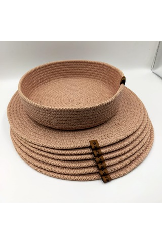 6 Kişilik Pudra Rengi Amerikan Servis, Hasır Supla Takımı Pudra