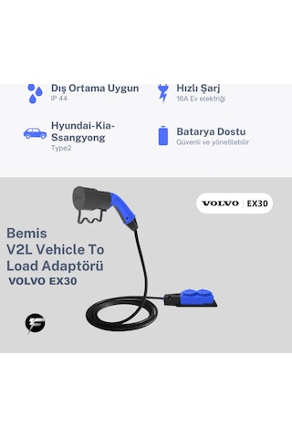 Bemis V2l Vehicle To Load Elektrikli Araç Uyumlu 2 Li Priz Uzatma Adaptörü 3 Metre Volvo Ex30 1