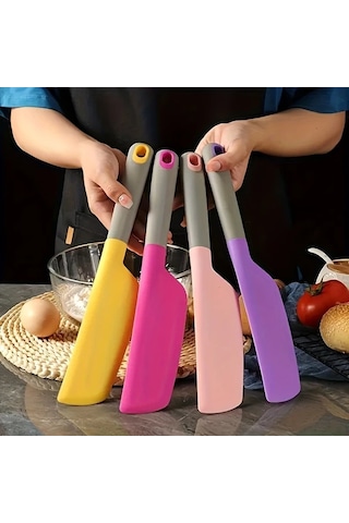 Elmpaly Sarı Renkli Büyük Boy Silikon Spatula Yüksek Isıya Dayanıklı Yapışmaz Yumuşak Mutfak Aleti Pişirme Fırın Karıştırma Sıyırma Metal