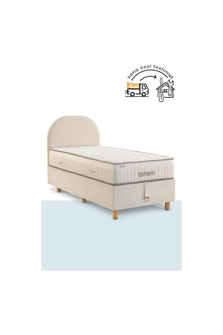 Niron Bohem Pocket Düz 100x200 Cm Tek Kişilik Yatak Baza Başlık Seti - Pocket Orta Sert 100 x 200