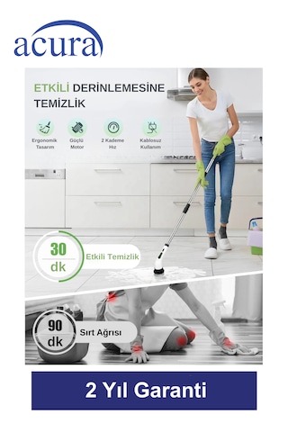 Ac-100 Spinscrubber 9 Başlıklı Şarjlı Temizlik Fırçası