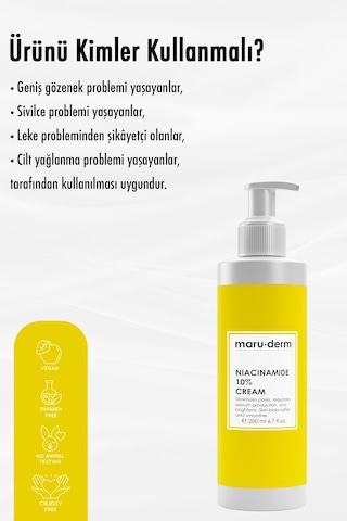 Maruderm Niacinamide %10 Leke Karşıtı ve Gözenek Sıkılaştırıcı Krem 200 ML