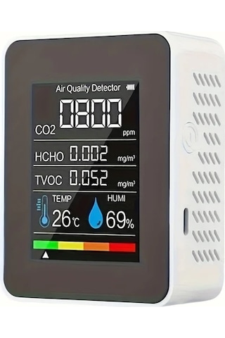 Xuweiwei Beyaz 1 Bilgisayar 5i 1 Arada Hava Kalitesi Monitörü Co2 Co Pm2 5 Pm10 Hcho Tvoc Lcd Ekranli Gaz Dedektörü Co2 Sensör Cihazı