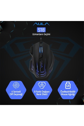 Aula S18 6400dpı Rgb 7 Programlanabilir Tuş 1000hz Gaming Mouse