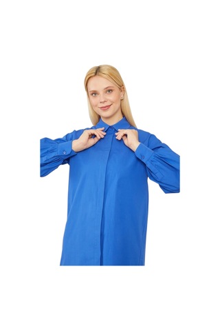 Levidor Oversize Balon Kol Poplin Gömlek Saks