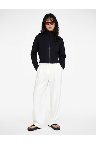 Koton Şardonlu Uzun Kollu Klasik Yaka Fermuarlı Sweatshirt Lacivert 6sal10411ık