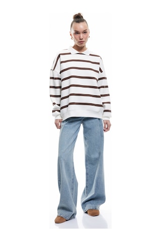 Koton Şardonlu Polo Yaka Çizgili Oversize Sweatshirt Kahverengi Çizgili 6wal10230ık Kahve Çizgili