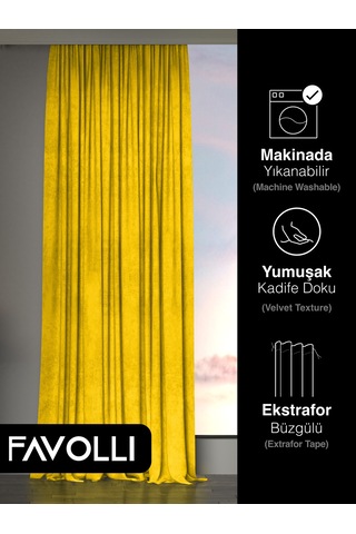 Br Favolli Kadife Dokulu Güneş Sarısı Ada Fon Perde Ekstrafor Büzgülü Dream Series Güneş Sarısı