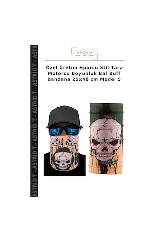 Astrid T Özel Üretim Sporcu Stil Tarz Motorcu Boyunluk Baf Buff Bandana 25x48 Cm Model 5 Çok Renkli