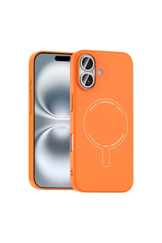 Maks Technology iPhone Uyumlu 17 Kılıf M-safe Şarj Özellikli Kamera Korumalı Mkst Elio Sert Pc Kapak - Turuncu
