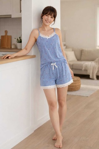 Tenra Kadın Şortlu Pijama Takımı Mavi