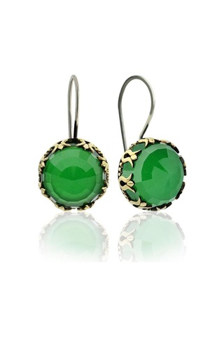 Zümrüt Taşlı Lale Motifli Yuvarlak Otantik Gümüş Kadın Set Rs10025