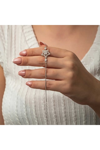 Gümüş Baget Taşlı Yıldız Kadın Bileklik Gümüş