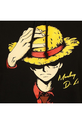 Bant Giyim - One Piece Luffy Siyah Kapüşonlu Sweatshirt Siyah