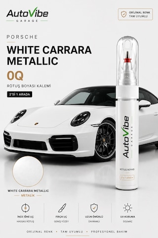 Porsche Carrara White Metallic S9r Rötuş Boya Kalemi 2'si 1 Arada Orijinal Renk Uyumlu