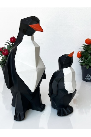 Dekoratif Biblo Penguen Ve Yavrusu , Hediyelik Penguen Ve Ailesi