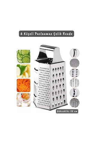 Paslanmaz Çelik 6 Taraflı Çok İşlevli Rende İnox 22 Cm Metalik Gri