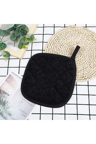 7 Parça Siyah Pamuklu Tencere Altlığı Mutfak Fırın Eldiveni, Yıkanabilir Siyah