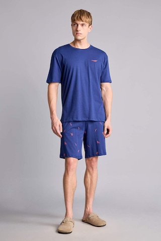 Defacto %100 Pamuk New Regular Fıt Kısa Kollu 2li İndigo Şortlu Pijama Takımı I0686ax26hsın42 İndigo-ın42