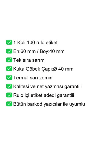40x60 Mm Termal Eczane Etiketi Sarı Zemin 1 Rulo:500 Adet 1 Koli:100 Rulo / En:60 Mm Boy:40 Mm 100
