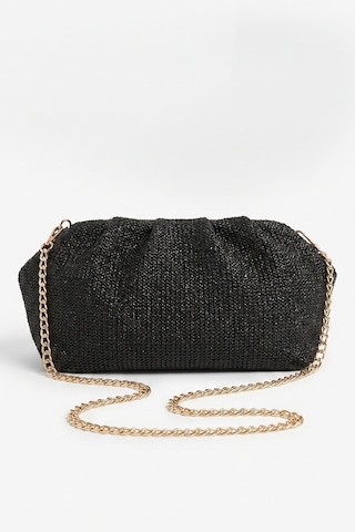 Luvishoes Vıel Siyah Hasır Dokulu Kadın Clutch Çanta