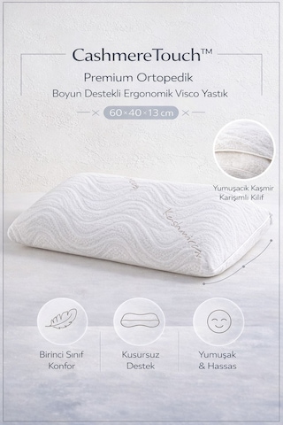 CashmereTouch™ Premium Ortopedik Boyun Destekli Ergonomik Visco Yastık 60*40*13 cm