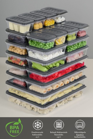 Mikrodalga Ve Difrize Uygun Saklama Kabı 26'lı Antrasit 2 x 2400 ML + 4 x 1170 ML + 8 x 600 ML + 12 x 240 ML Antrasit