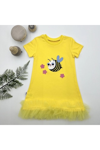 Pekminibebe 1-2-3 Yaş Arıcık Nakışlı Eteği Fırfırlı Jile Kız Çocuk Elbisesi Sarı