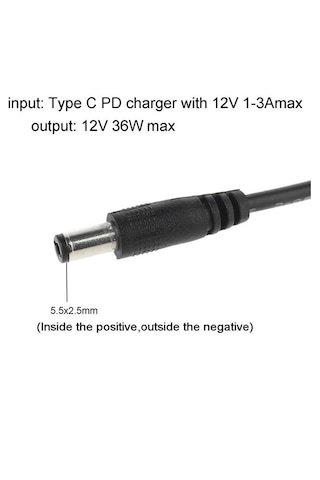 Type C To Dc 12v Pd 5.5 2.5mm Adaptör Çevirici Power Şarj Kabl...