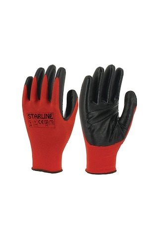 Starline E-43 Nitril Eldiven Kırmızı-Siyah 12 Çift 9