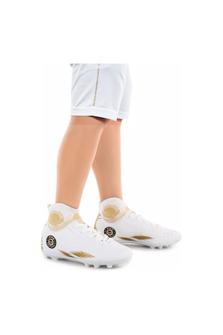 Kiko Kids 142 Fkp Boğazlı Krampon Çim Saha Erkek Çocuk Futbol Ayakkabı Beyaz - Altın