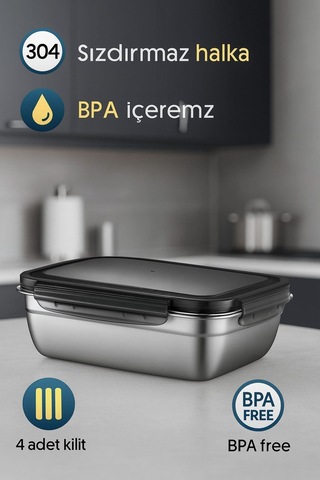 2 Adet 304 Çelik 850 Ml Yemek Meyve Et Buzdolabı Beslenme Saklama Kabı Mt225 Gri