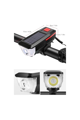 Solar Enerjili Usb Ile Şarj Edilebilir Ledli Bisiklet Feneri Kornalı Ve Su Geçirmez Far Diğer