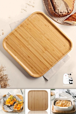6 Adet Gourmet Kare Bambu Kahvaltı Tabağı Pasta Servis Sunum Tepsi İkramlık Ahşap Tabak 25x25 Seti