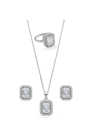 Oya Silver Işıltı Çevrili Baget Gümüş Set&takım