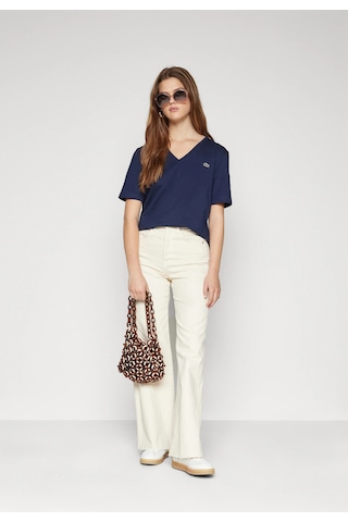 Lacoste Kadın V Yaka T-shirt Classic Logo Nakış Lacivert