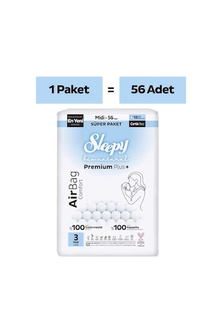 Sleepy Bio Natural Premium Plus Airbag Comfort Süper Paket Bebek Bezi 3 Numara Midi 56 Adet