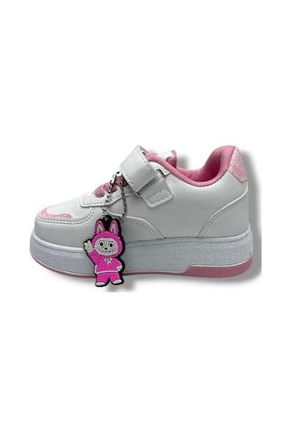 Prokids 4011-26 Cilt Deri Labubu Maskotlu Anatomik Kız Çocuk Sneaker Beyaz Pembe 26-30 Beyaz
