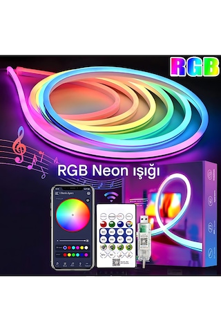 Rohs 5v Rgb Neon Şerit Led Lamba 10m Telefon Ve Kumanda İle Kontrol Sınırsız Renk Tak Çalıştır