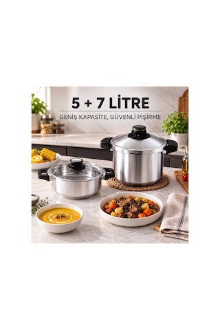 Quıck&safe Düdüklü Tencere Seti 5+7 Litre Çelik