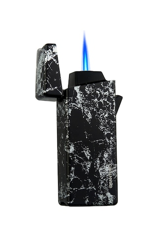 Quantoro Tek Torch Pürmüz Siyah Desenli Metal Puro Çakmağı - Trz1061