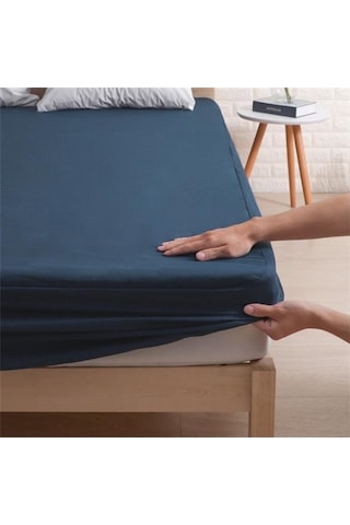 Novahub Lacivert Yastık Kılıfı Yok Derin Cep Yatak Çarşaf %100 Su Geçirmez Yatak Topper 120x200x30cm Ev Tekstili Lacivert