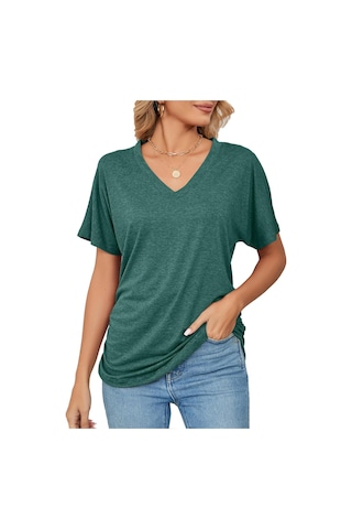 Yeşil Hnxc Kadın Moda Günlük Yaz Düz Renk Baskı Kısa Kollu V Yaka Bluzlar Ve Gömlekler Yeşil