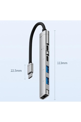 Cr15 5in1 Type-c'den 2ad Type-c, 2ad Usb A Çoklayıcı 3,5mm Kulaklık Çıkışlı Usb C Adaptör Alüminyum Kasa