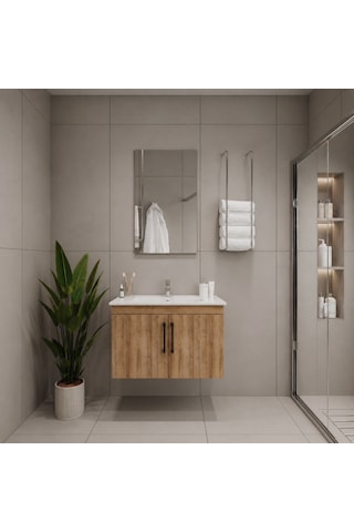 Creavit D20 Banyo Dolabı Seti Çekmeceli 65 Cm Everest Kahverengi