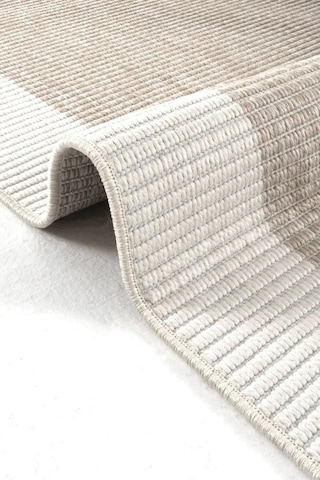 Hoom Rugs Lora 3210 Bej Çerçeveli Çizgili Pamuk Taban Hav Toz Vermez Sisal Halı
