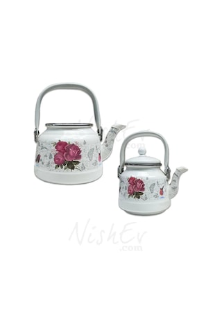 Nishev Italyan Lüks Emaye Çaydanlık Takımı Pembe